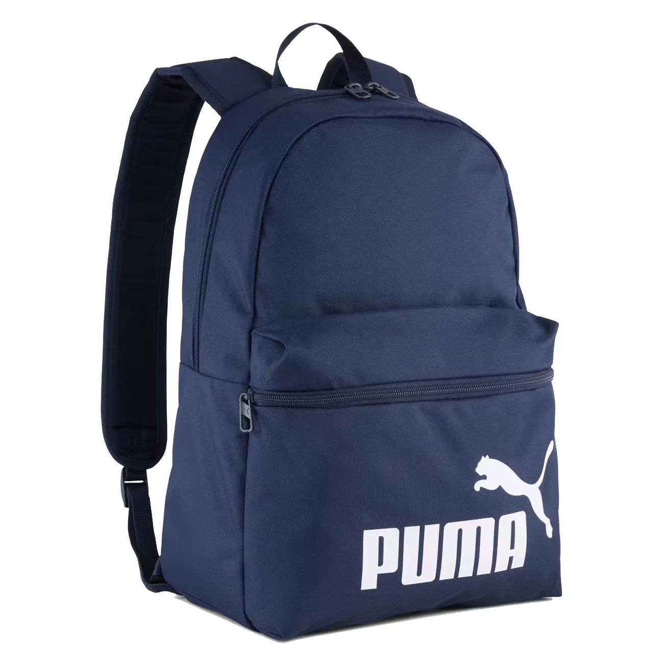 Mochila esportiva azul marinho da Puma com logo branco e bolso frontal com zíper